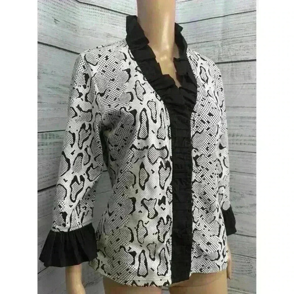 Stera Unique Zip-Up Jacket Statement Collar Sz L Black Snake Skin Jacket 90s - Picture 1 of 16